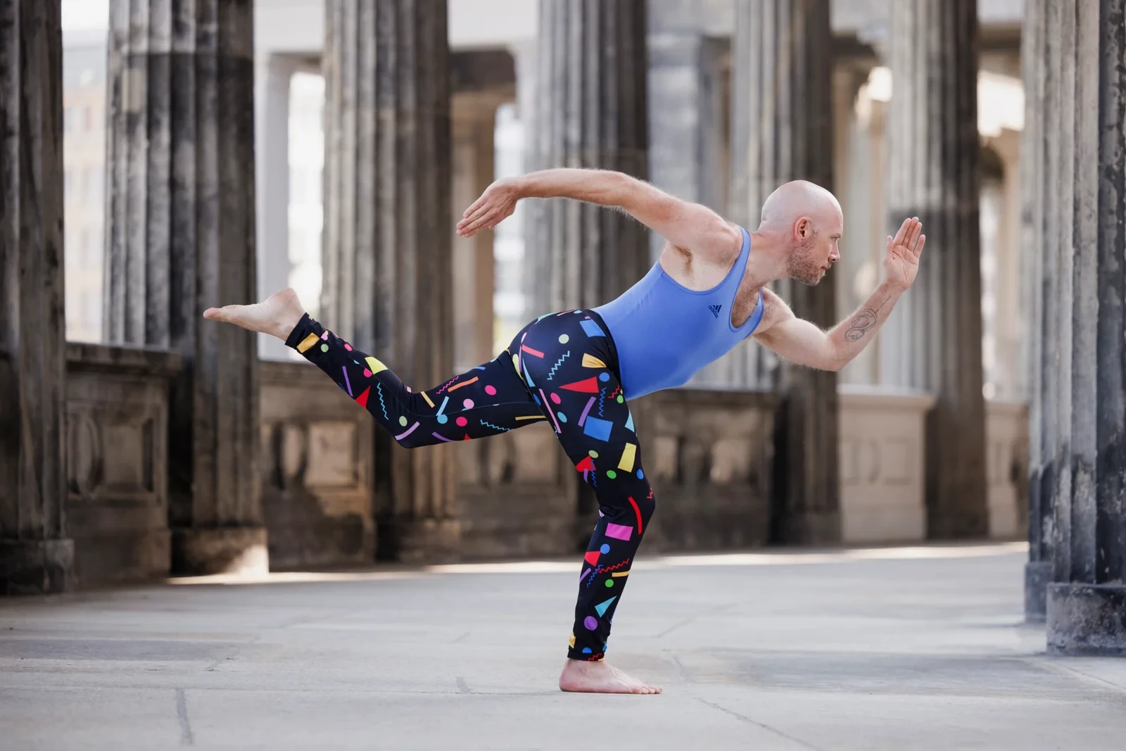Daan in a yoga pose, representing embodiment